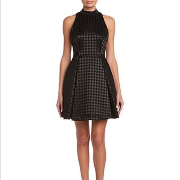 Alice & Olivia Needman Black Checkered Mock Neck A-Line Dress  Size 0 - Picture 1 of 14